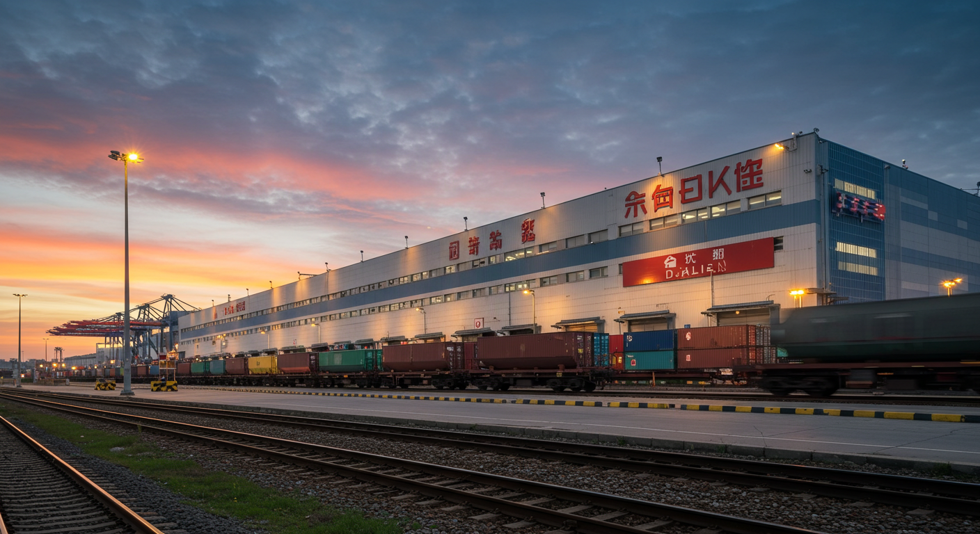 Аэроснимок порта Далянь с контейнерами для отправки в Калужскую область