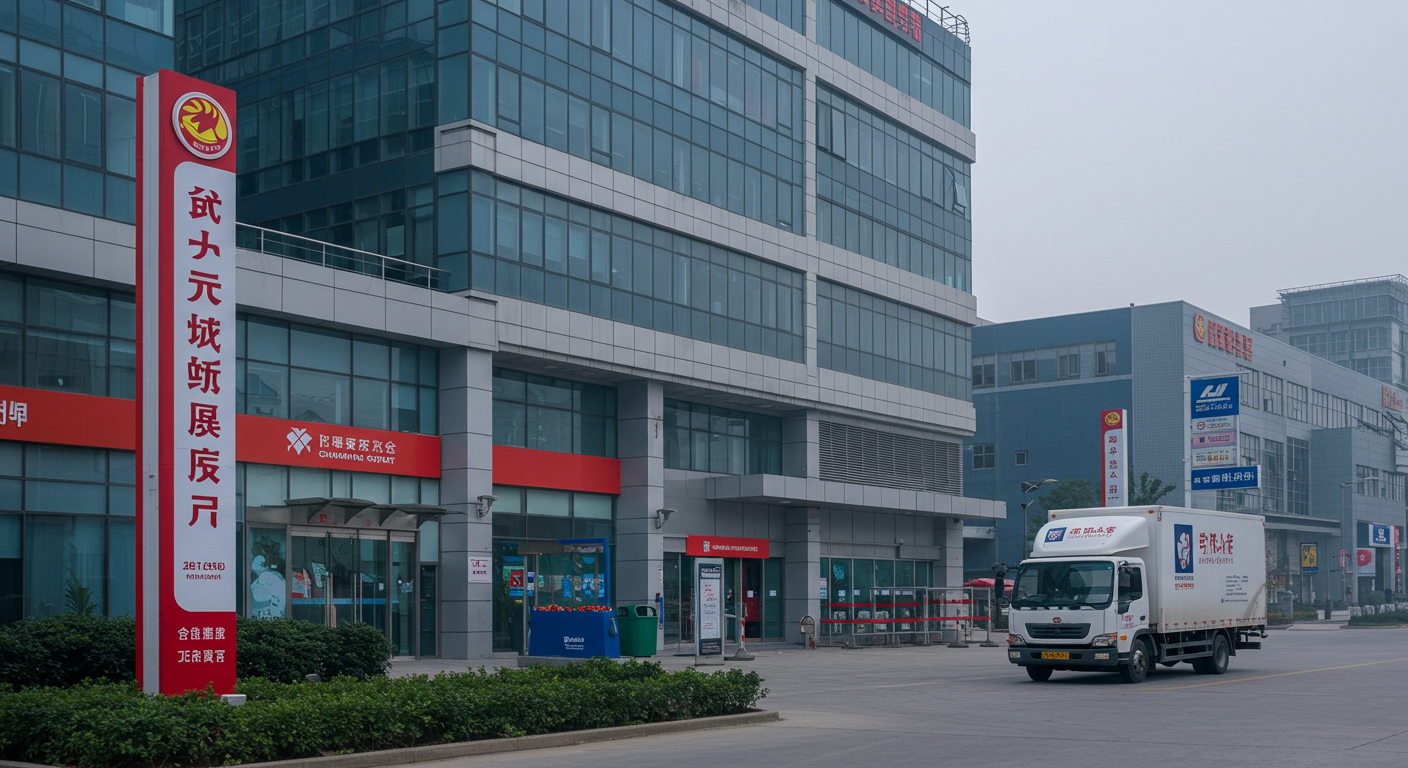 Бизнесмен входит в отделение China Merchants Bank с современными и традиционными архитектурными чертами.