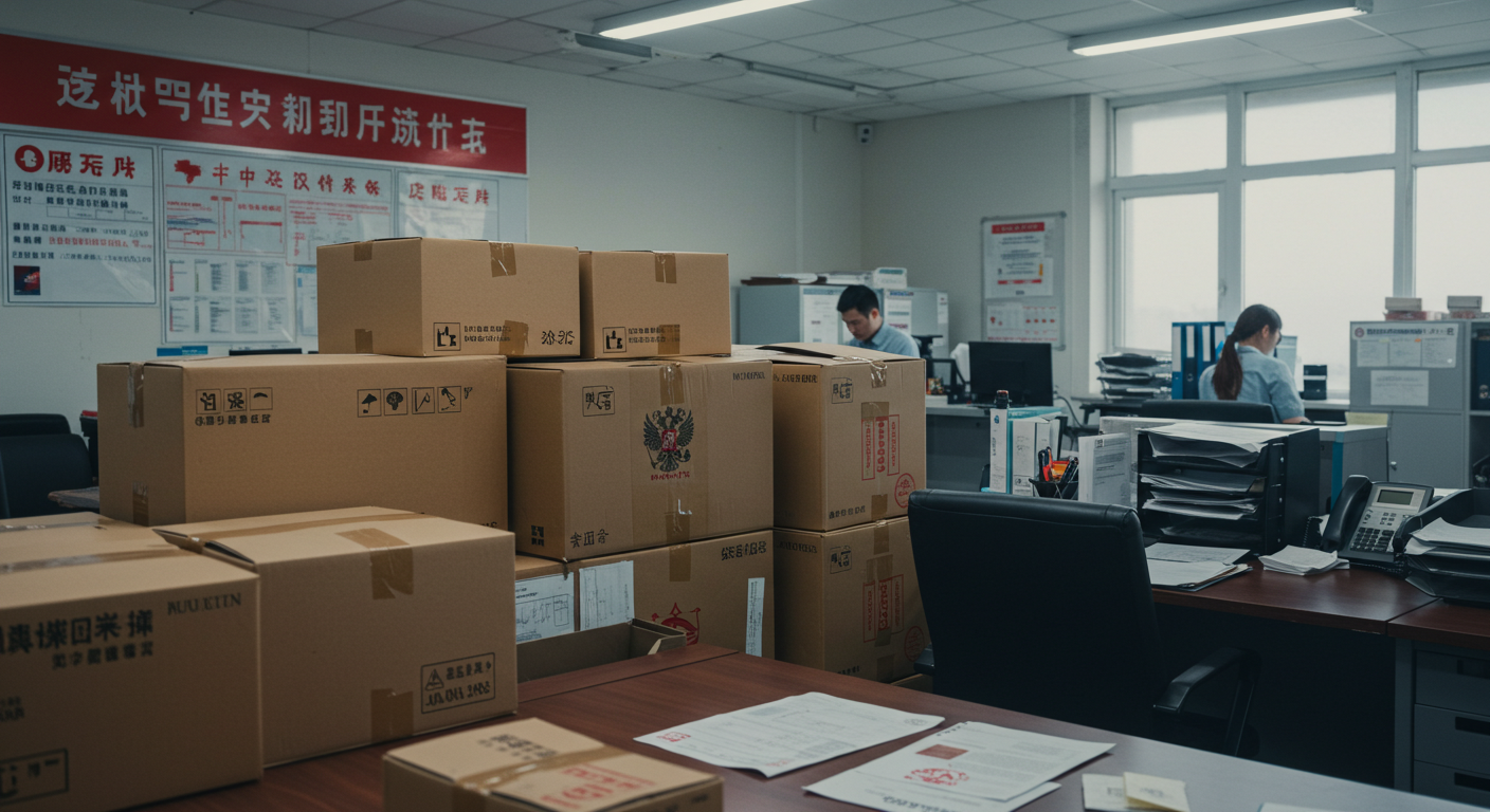 Брокер рассматривает электронную декларацию с образцом на рабочем месте