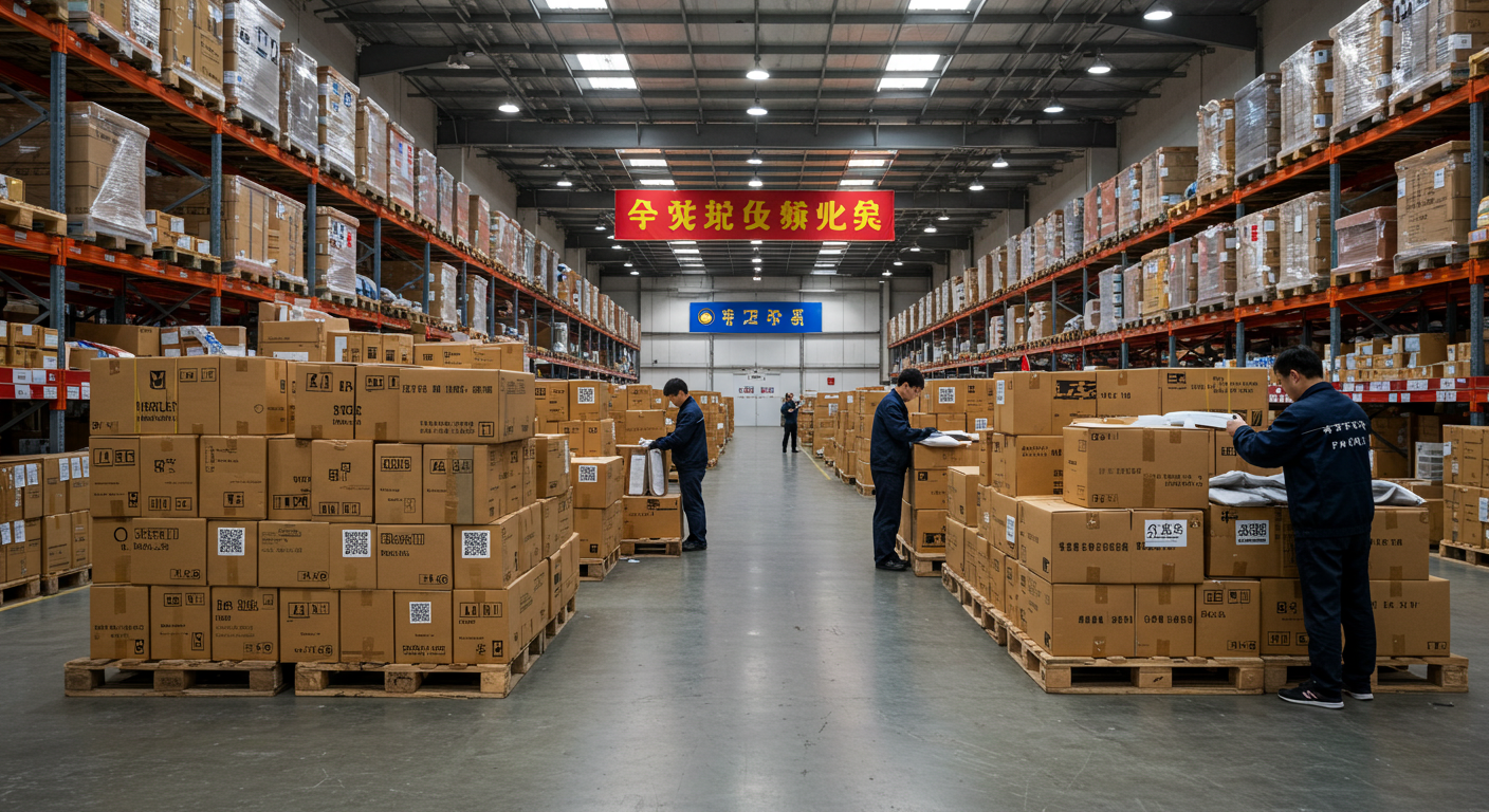 Док с контейнерами, маркированными для экспорта в Россию, с кодами DataMatrix