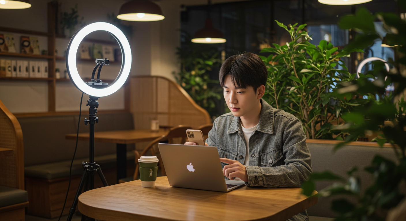 Домашний офис с упаковкой товаров для Xiaohongshu на столе