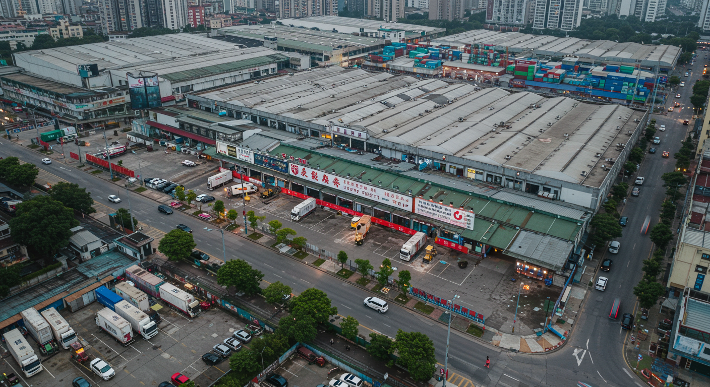 Горизонт Гуанчжоу, Иу, Шэньчжэня и Шанхая с элементами логистики