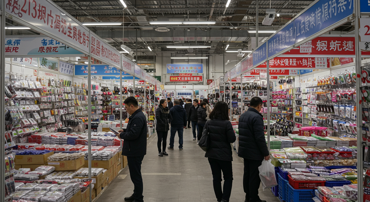 Городской пейзаж, символизирующий международную торговлю, с рынком Иу и портом Нинбо