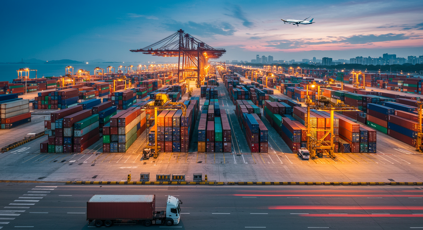 Грузовик на снежной горной дороге, символизирующий сезонные задержки доставки из Китая