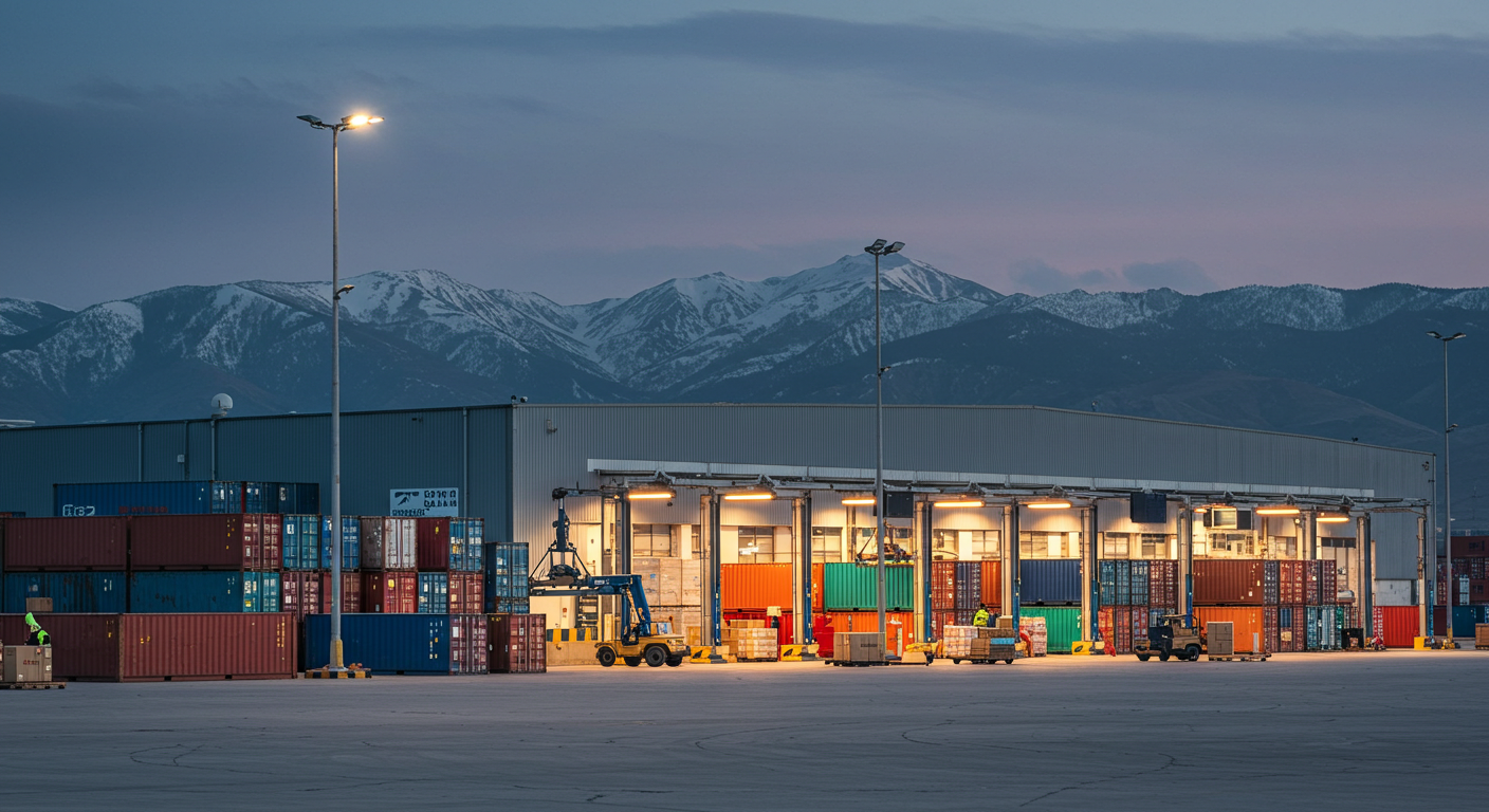 Грузовик пересекает границу в коридоре логистики Китай-Казахстан