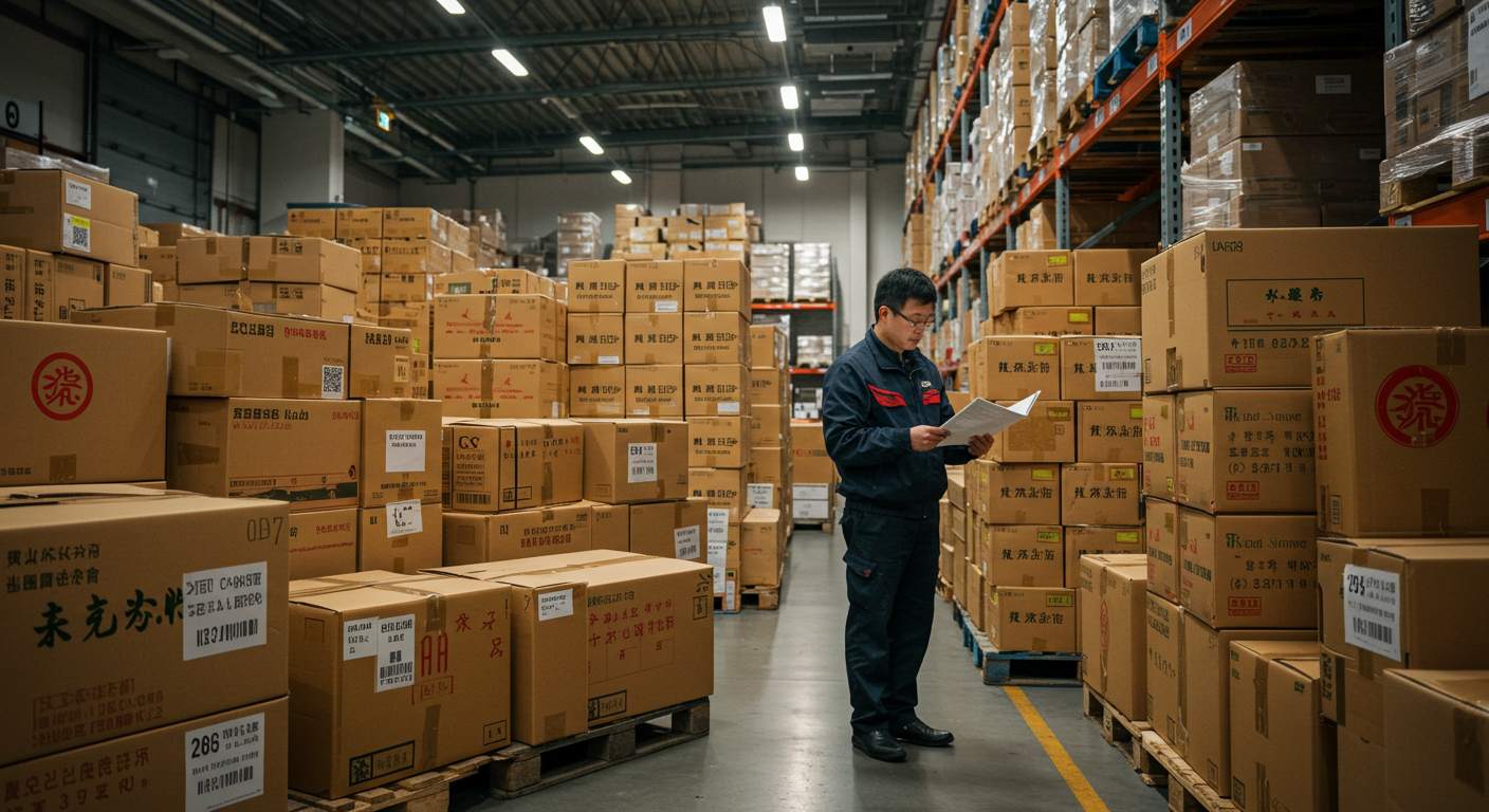 Грузовик покидает логистический центр Садовод с коробками для доставки