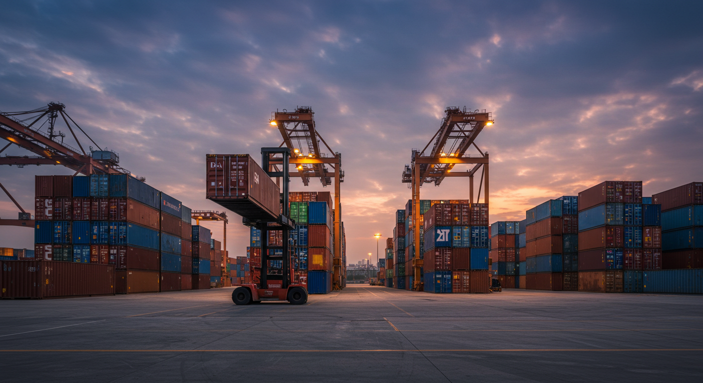 Грузовик с контейнером пересекает российскую таможню с китайскими знаками