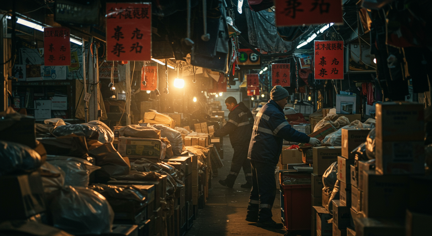 Грузовик с контейнером прибыл на таможню в Москве, знаки на русском и китайском