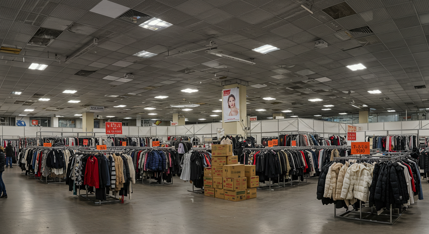 Грузовик Садовод разгружает брендовую одежду в московском складе