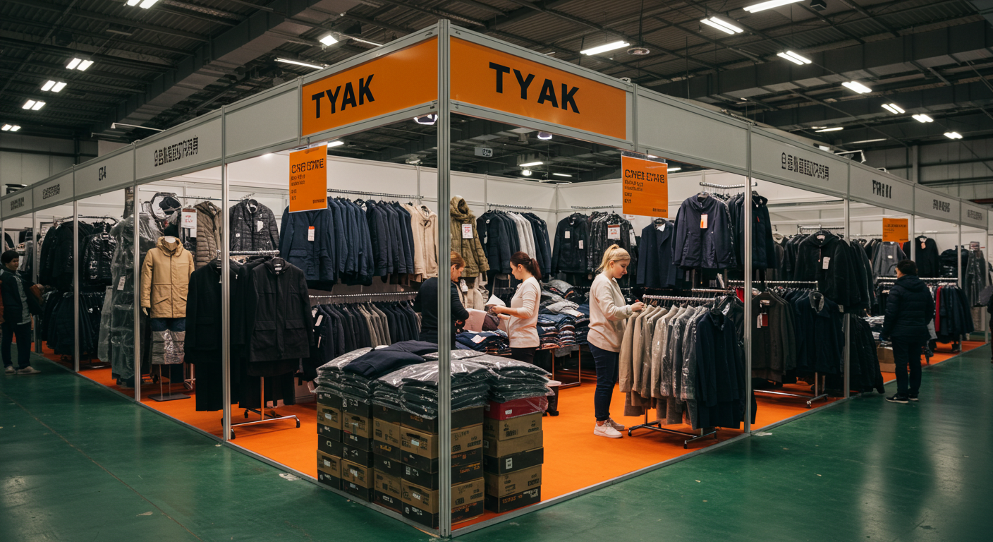 Грузовик ТЯК выезжает со склада, водитель закрепляет груз для доставки.