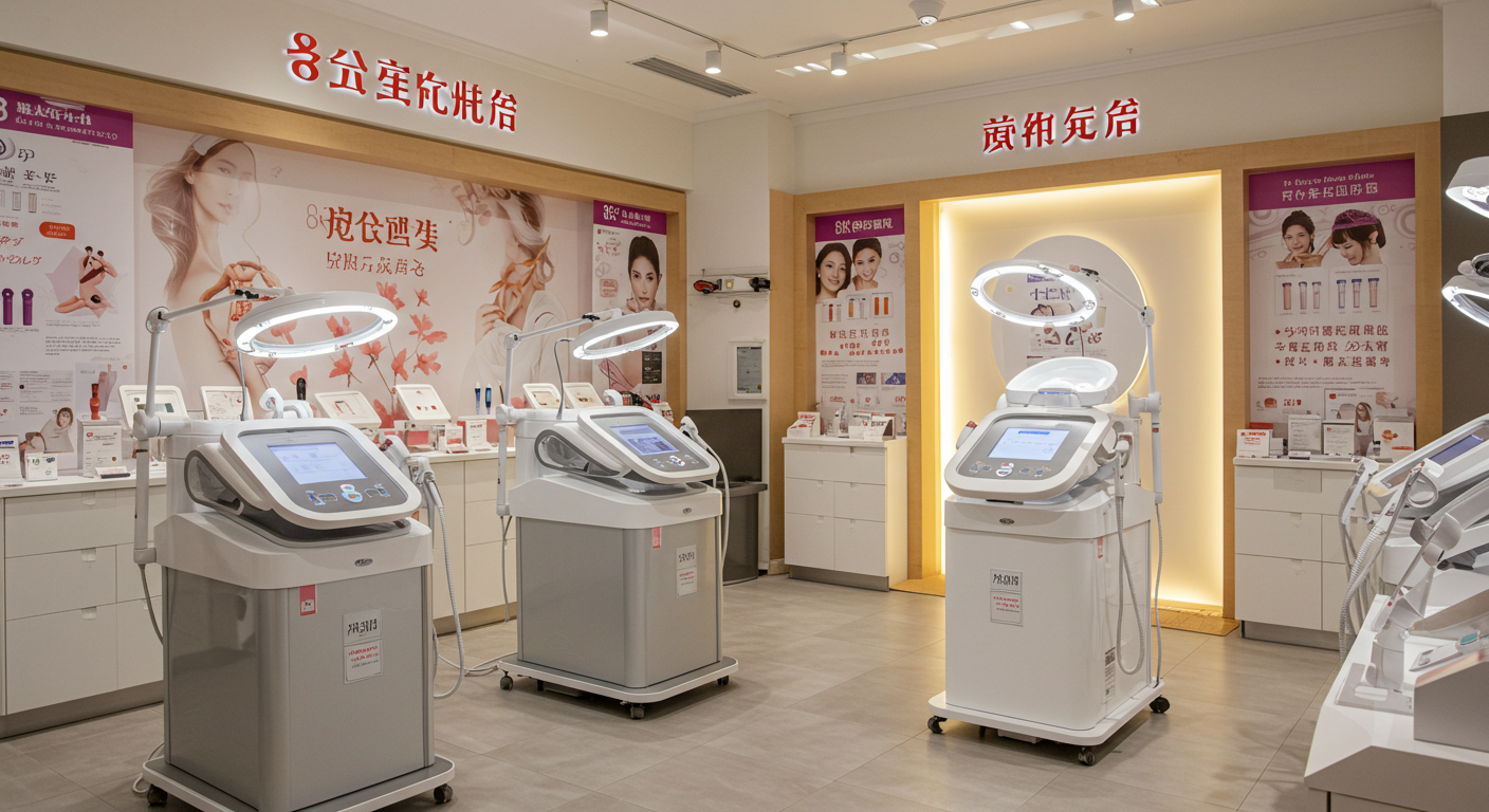 Грузовик загружает косметологическое оборудование в китайском индустриальном парке