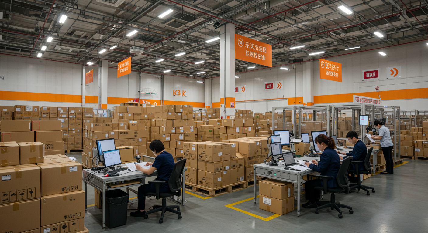 Грузовики с китайскими товарами на границе с Россией, видно фапяо и налоги