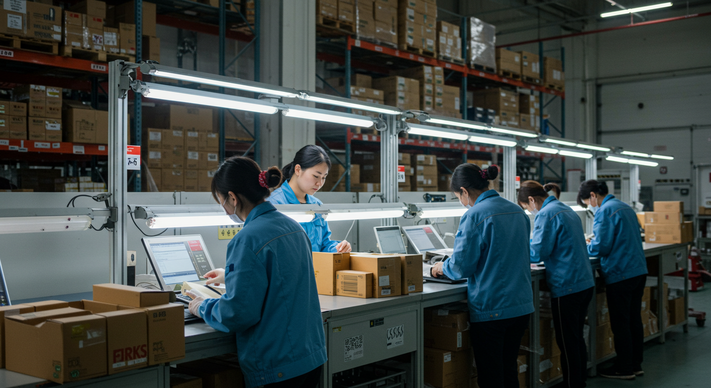 Грузовой хаб в Китае с грузовиками и поездами, загружающими контейнеры