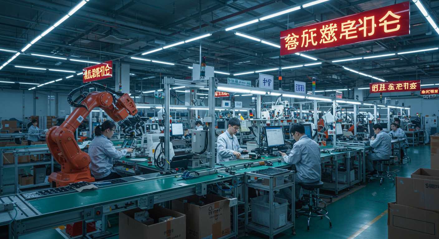 Грузовой поезд и грузовики на логистическом хабе с контейнерами 'Made in China 2025'