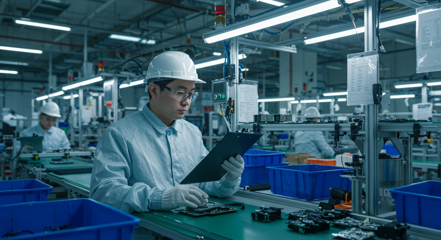 Инспектор проверяет товары на складе с коробками и упаковкой