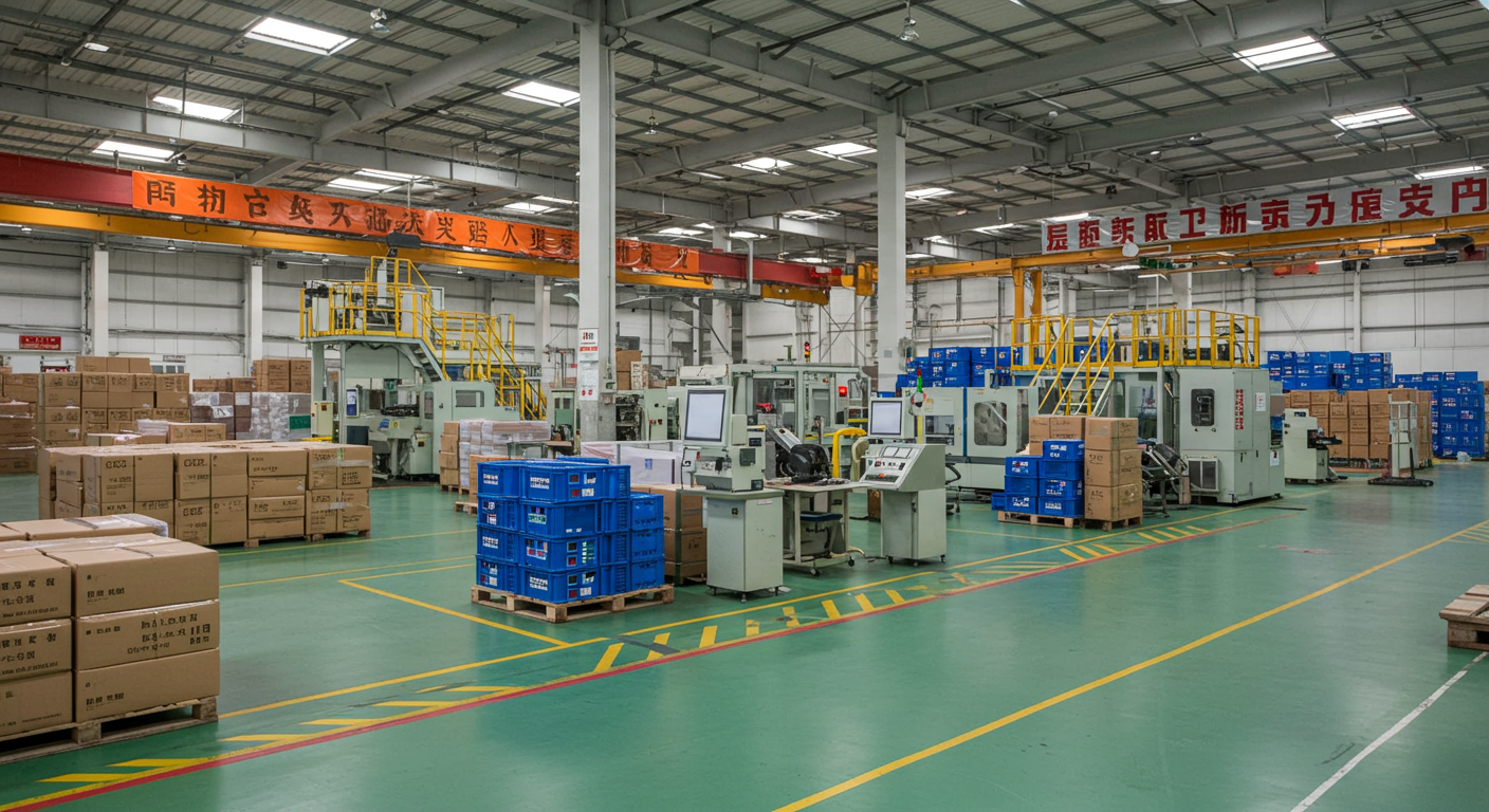Интерьер склада в Китае, работники сортируют упаковки для доставки с 1688