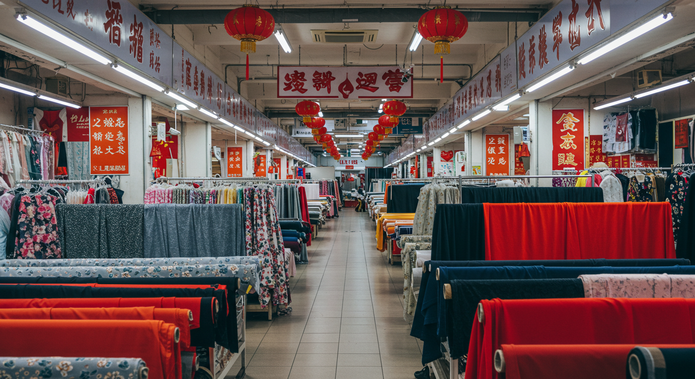 Китайский логистический агент демонстрирует образцы тканей российскому клиенту в офисе