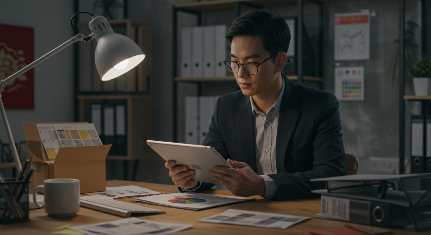 Китайский склад с коробками GOMARKT и работниками в процессе логистики