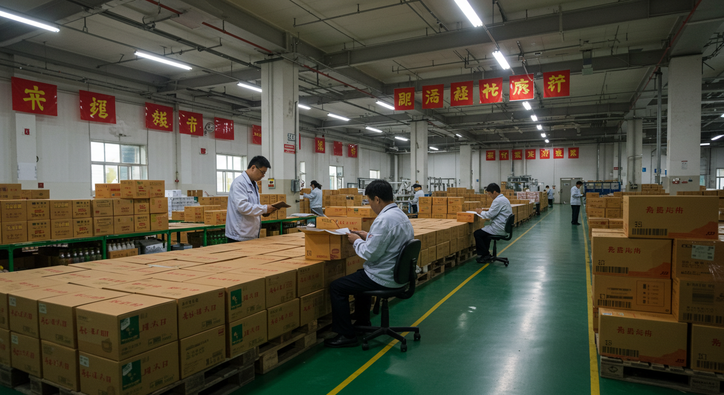 Команда инспекторов проверяет образцы продукции в современном офисе контроля качества в Китае