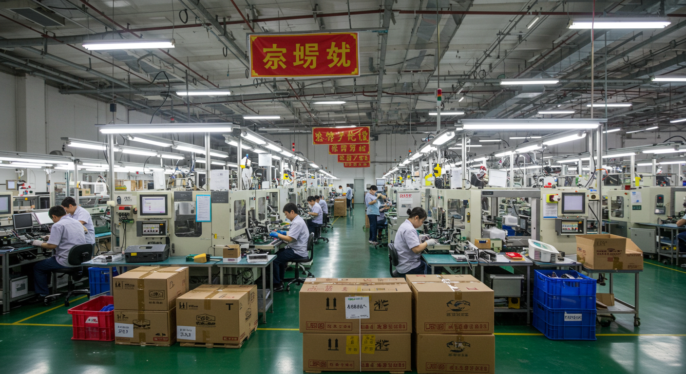 Команда в офисе просматривает документы китайских поставщиков и платформы Alibaba