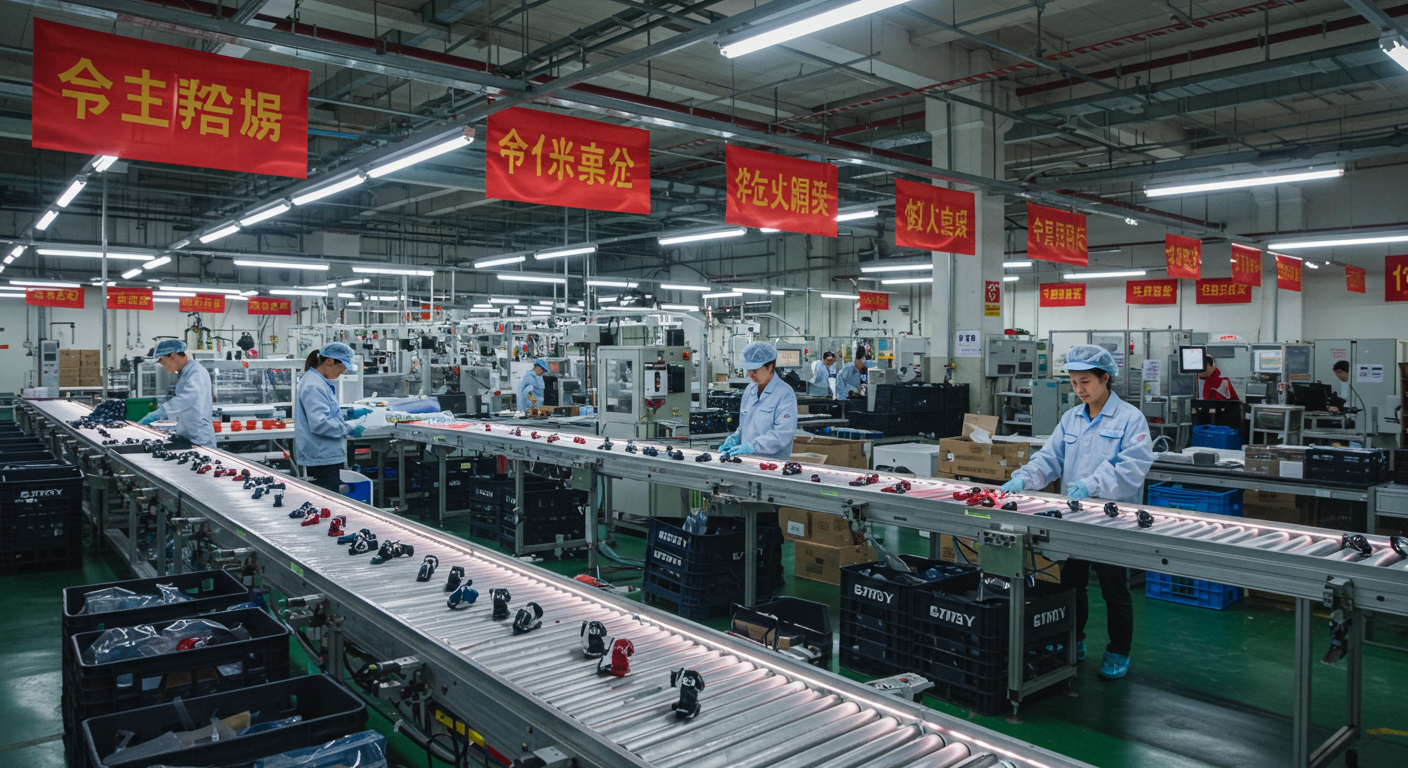 Команда в офисе проверяет образцы брендированных товаров и упаковку в Китае