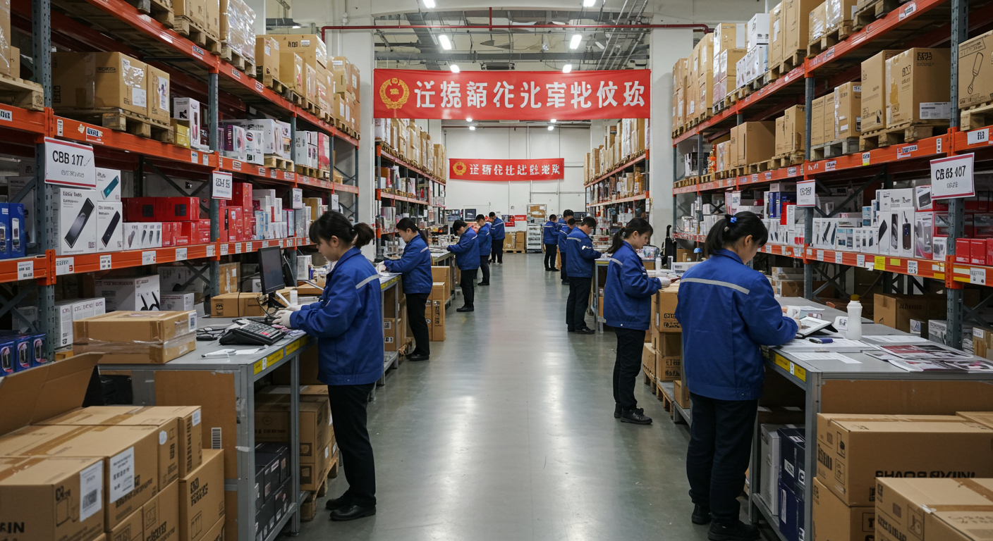 Коммерческая улица в Китае, активная торговля и доставка товаров