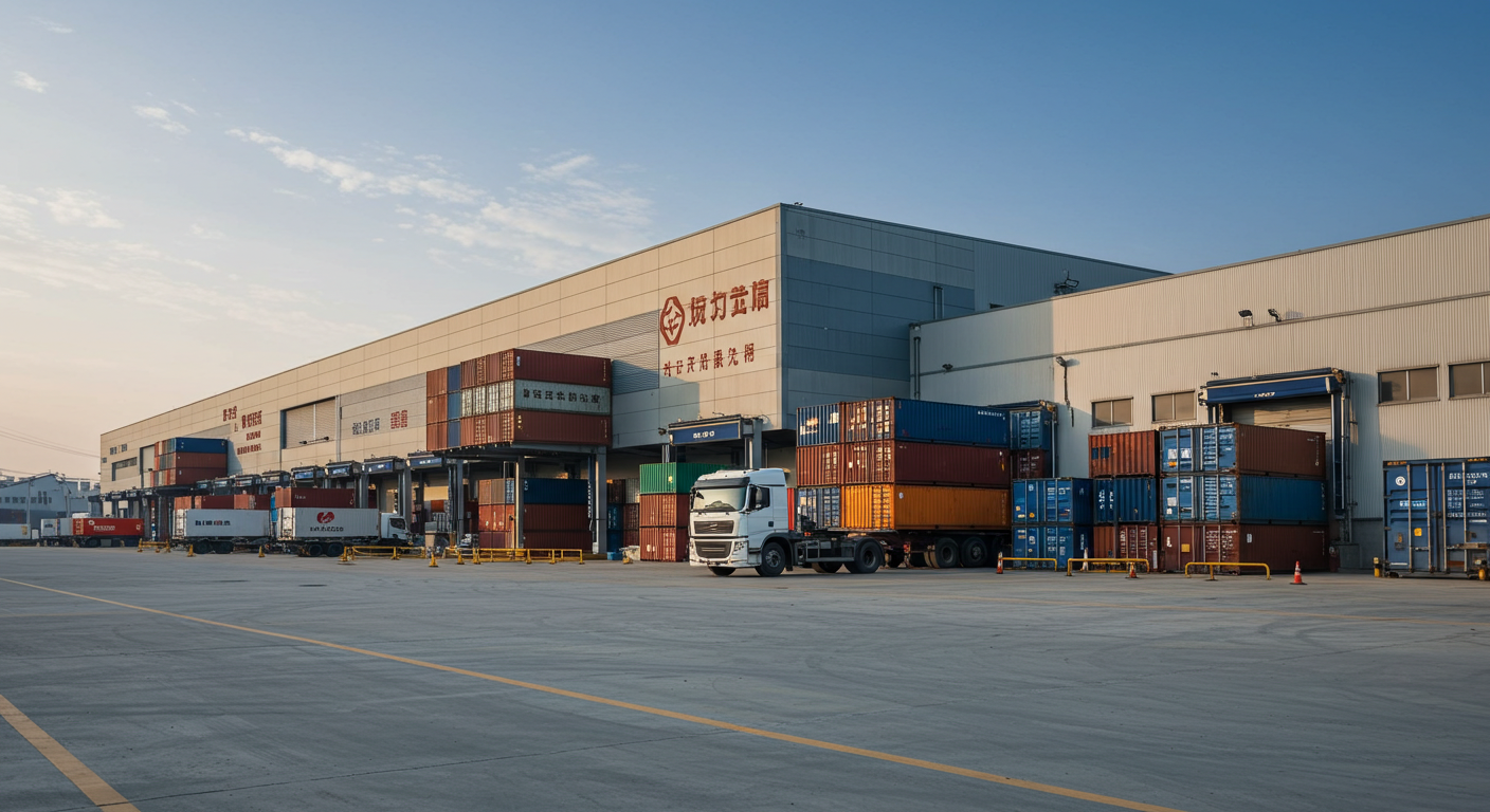 Консолидированный центр отгрузки в Китае с загруженными товарами для экспорта