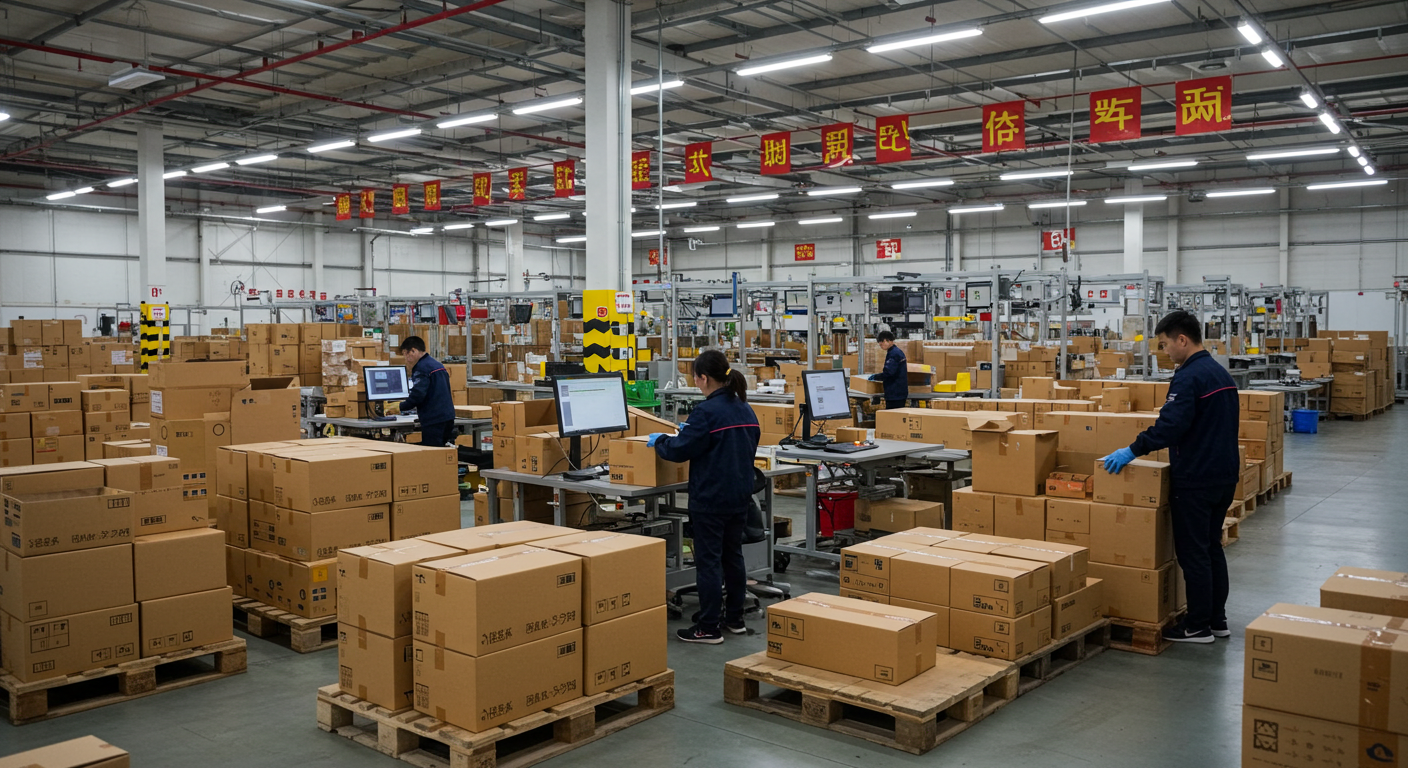 Контейнерный двор в китайском порту с кранами для грузов