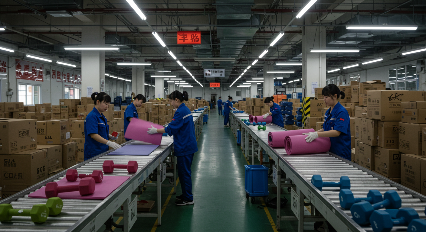 Контейнеры с логотипами спортивных брендов загружаются на грузовик в китайском порту