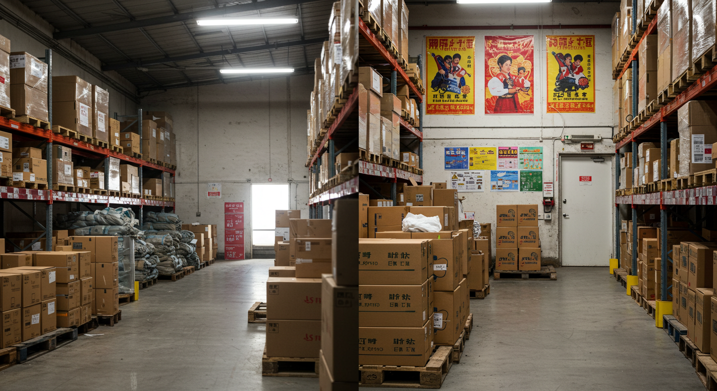 Контроль на границе Китая с проверкой грузов и таможенными офицерами