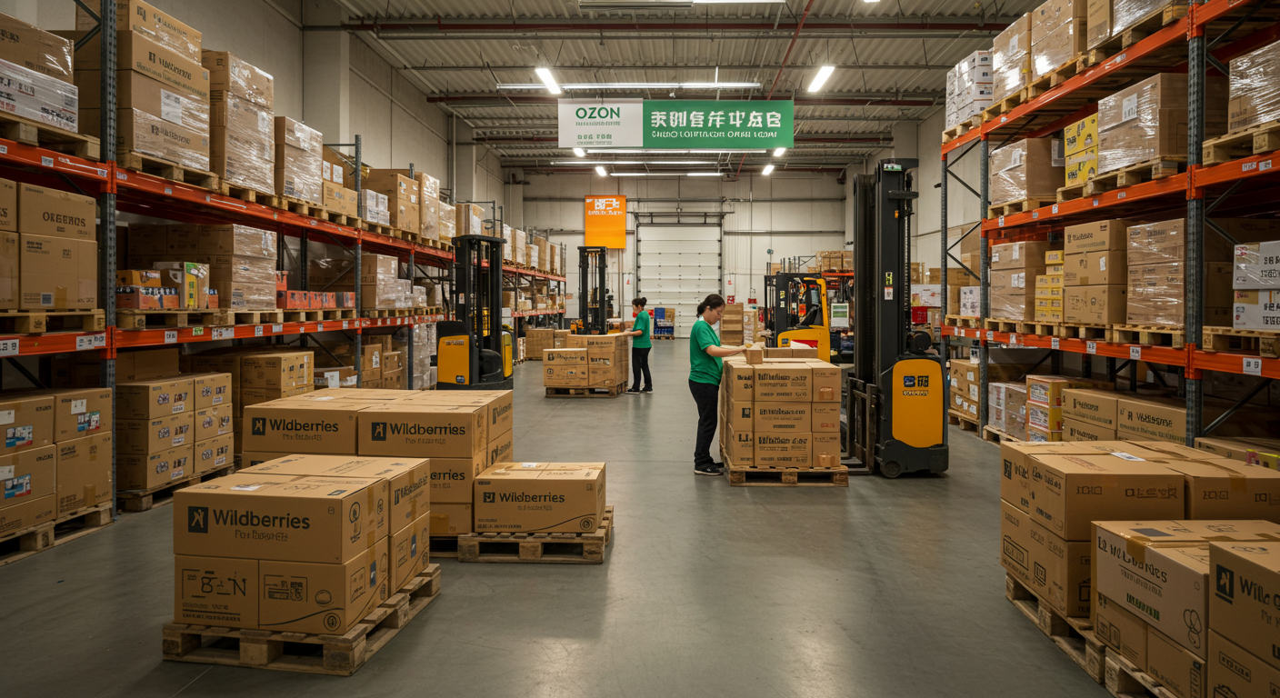 Контрольный пункт на границе Китая и Казахстана с проверкой документов и контейнерами