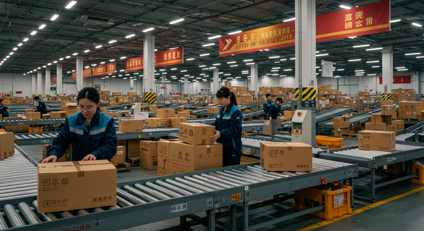 Концепция логистики между Китаем и Россией с пакетами и экранами отслеживания