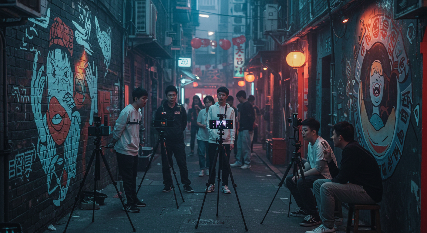 Креативная группа обсуждает кампанию Bilibili в современном студийном пространстве