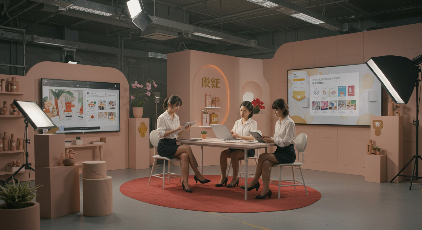 Креативная студия с командой, работающей над визуалами для Xiaohongshu