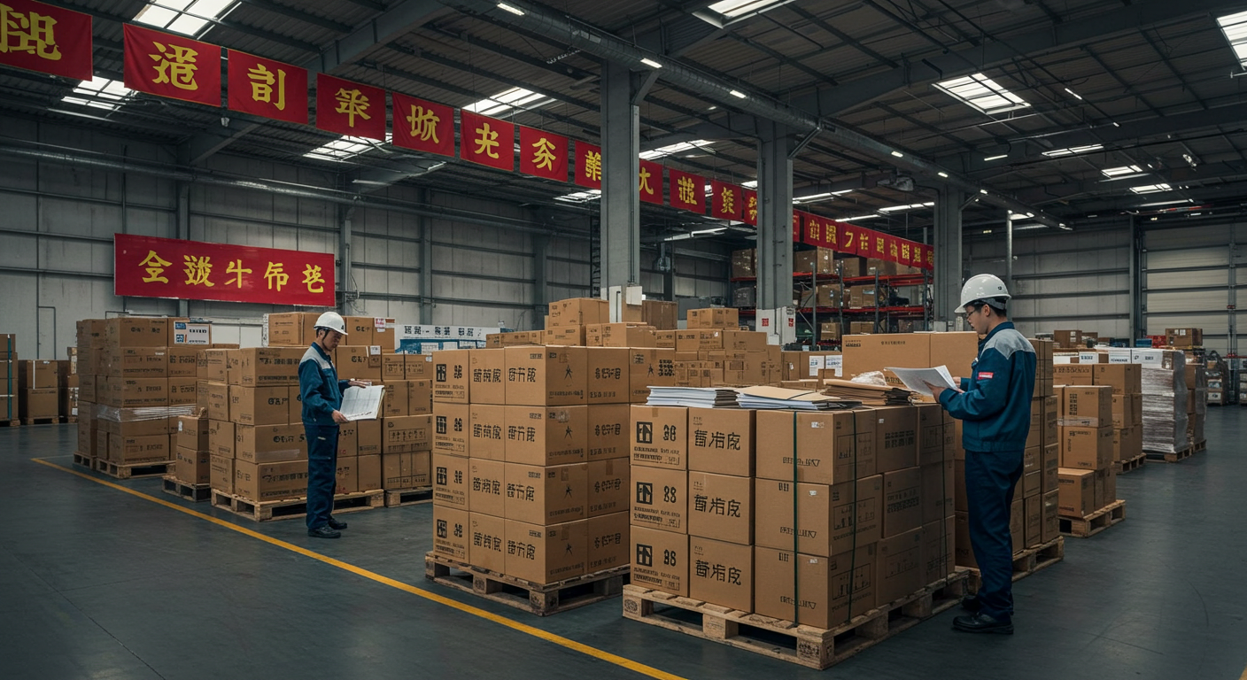 Курьер загружает фургон с доставкой в китайском коммерческом районе