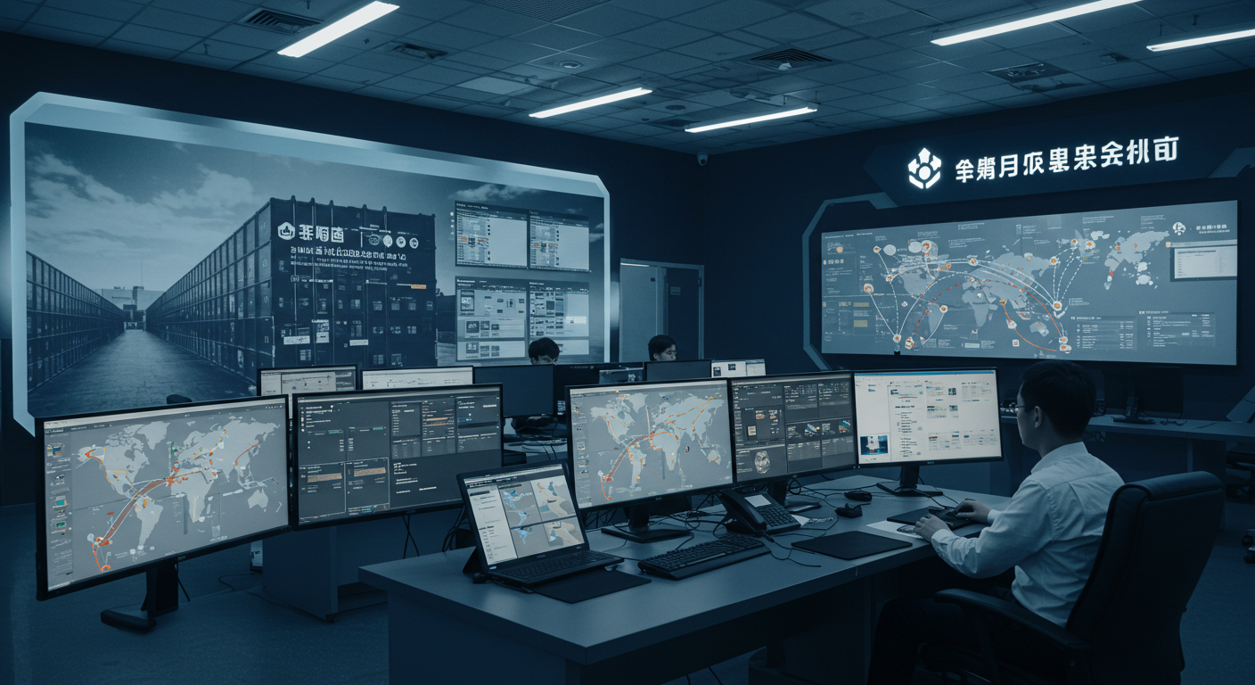 Логистический хаб в Китае с контейнерами и грузовиками