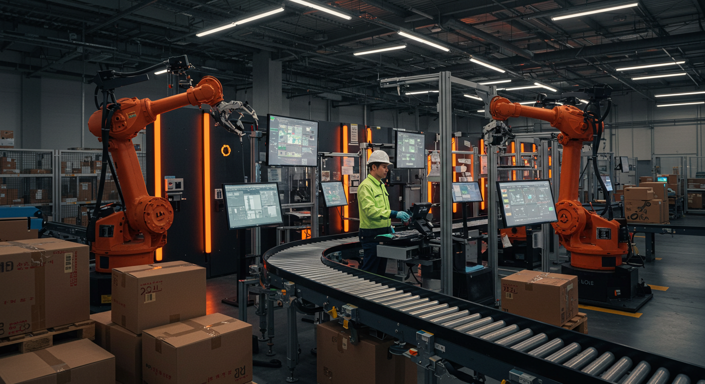 Логистический хаб на границе Казахстана и Китая, грузовики и контейнеры под закатным небом