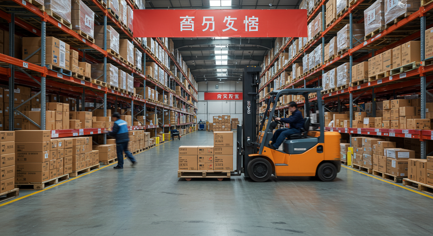 Логистический хаб на границе с грузовиками и контейнерами для доставки товаров из Китая