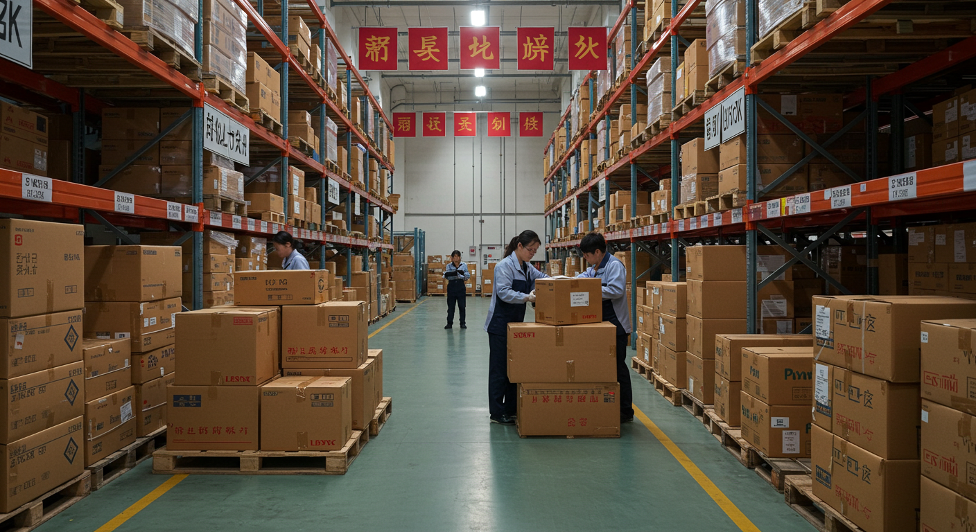 Логистический хаб с контейнерами и работниками на таможенном посту в Китае