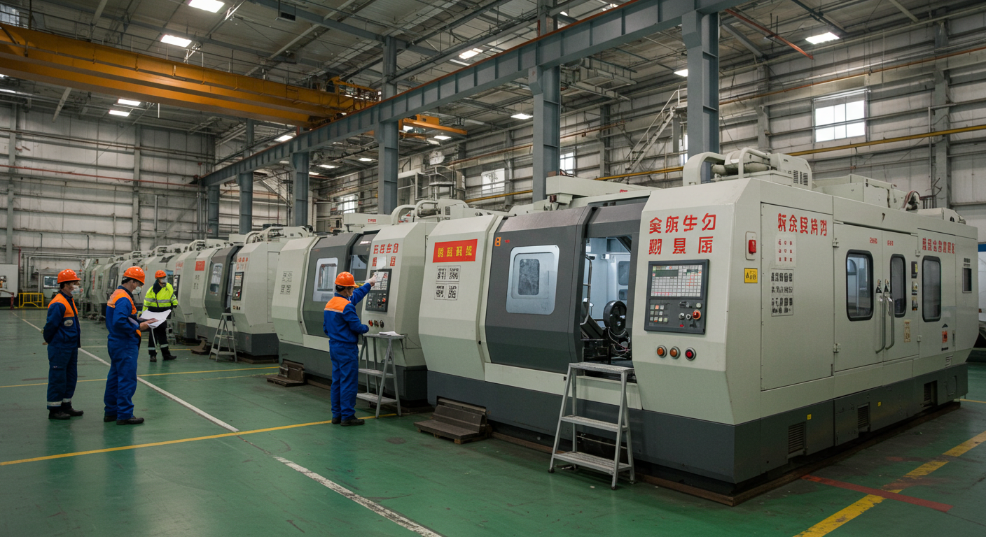 Логистический хаб с контейнерами и рабочими, упаковка с китайскими и российскими знаками