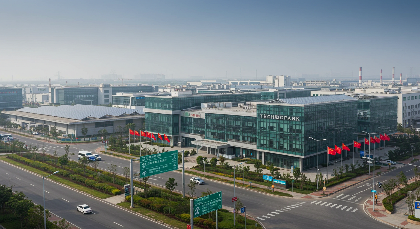 Логистический хаб в Гуандуне с контейнерами и рабочими в униформе