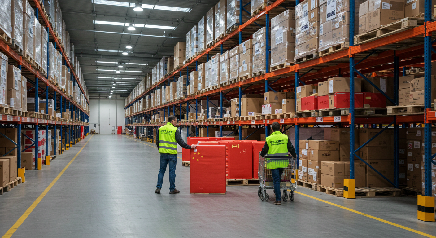 Логистический хаб в Калуге с прибывающим грузовым поездом из Далянь