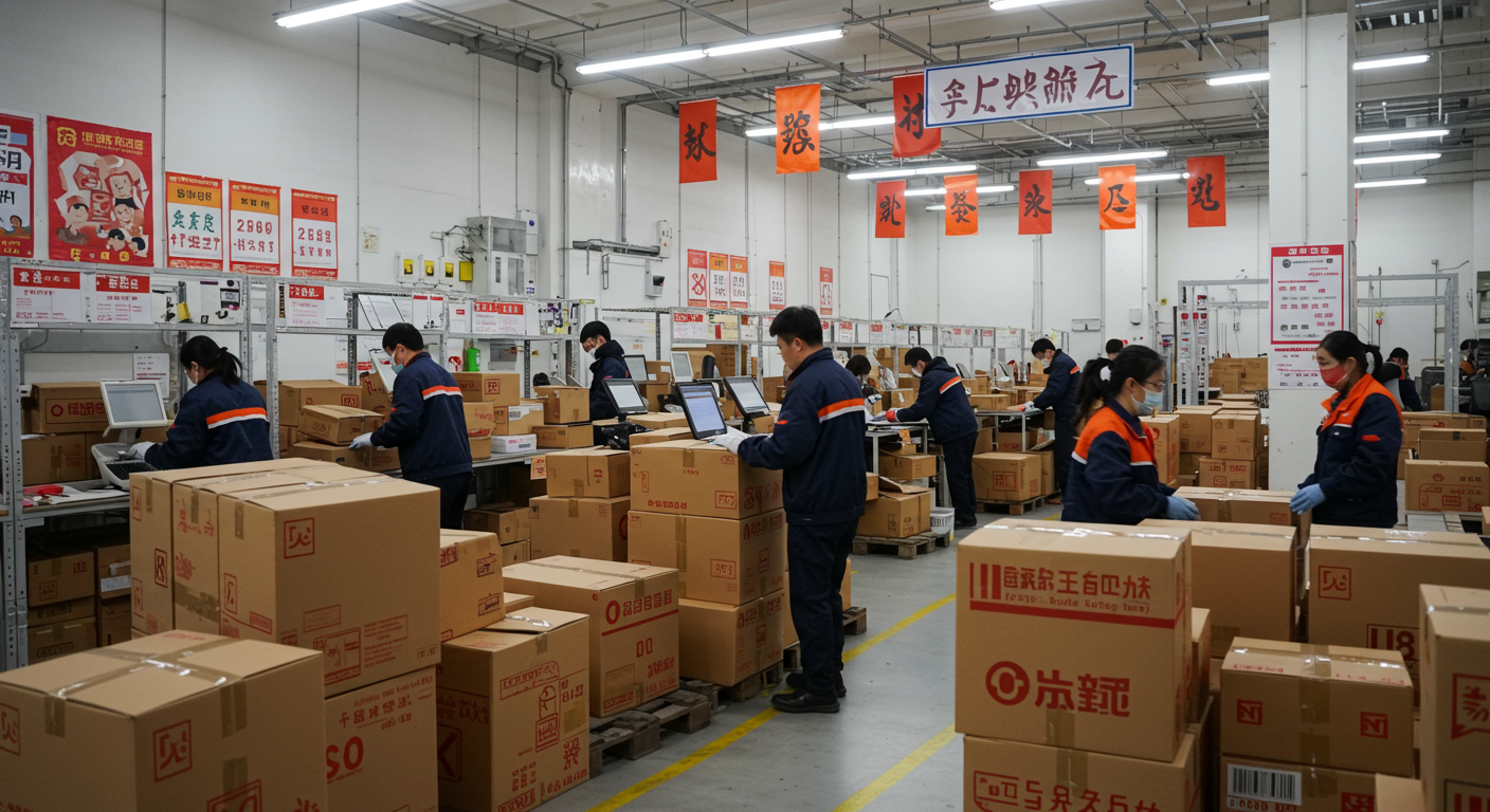 Логистический хаб в Китае с контейнерами и грузовиками в дневное время