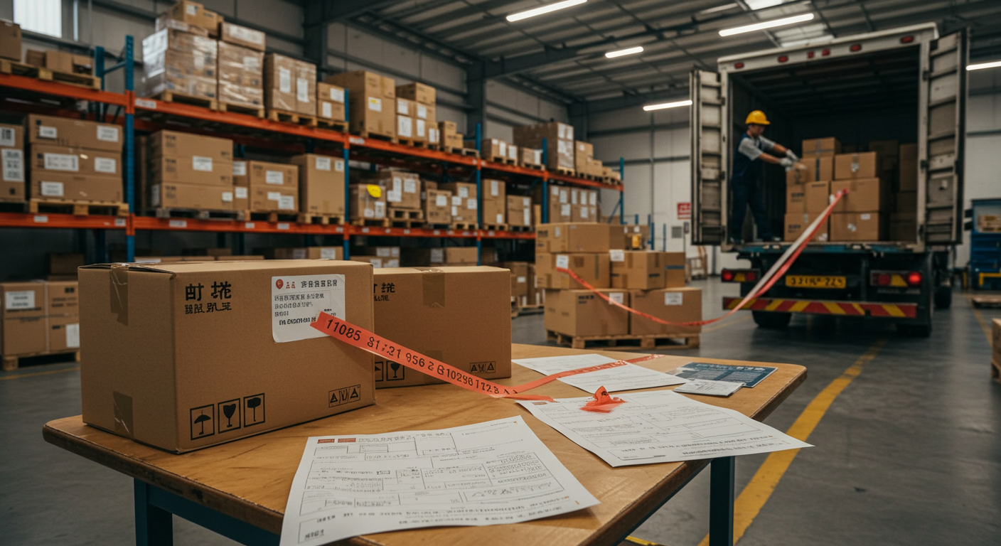 Логистический хаб в Китае с грузовиками и контейнерами, современная городская среда