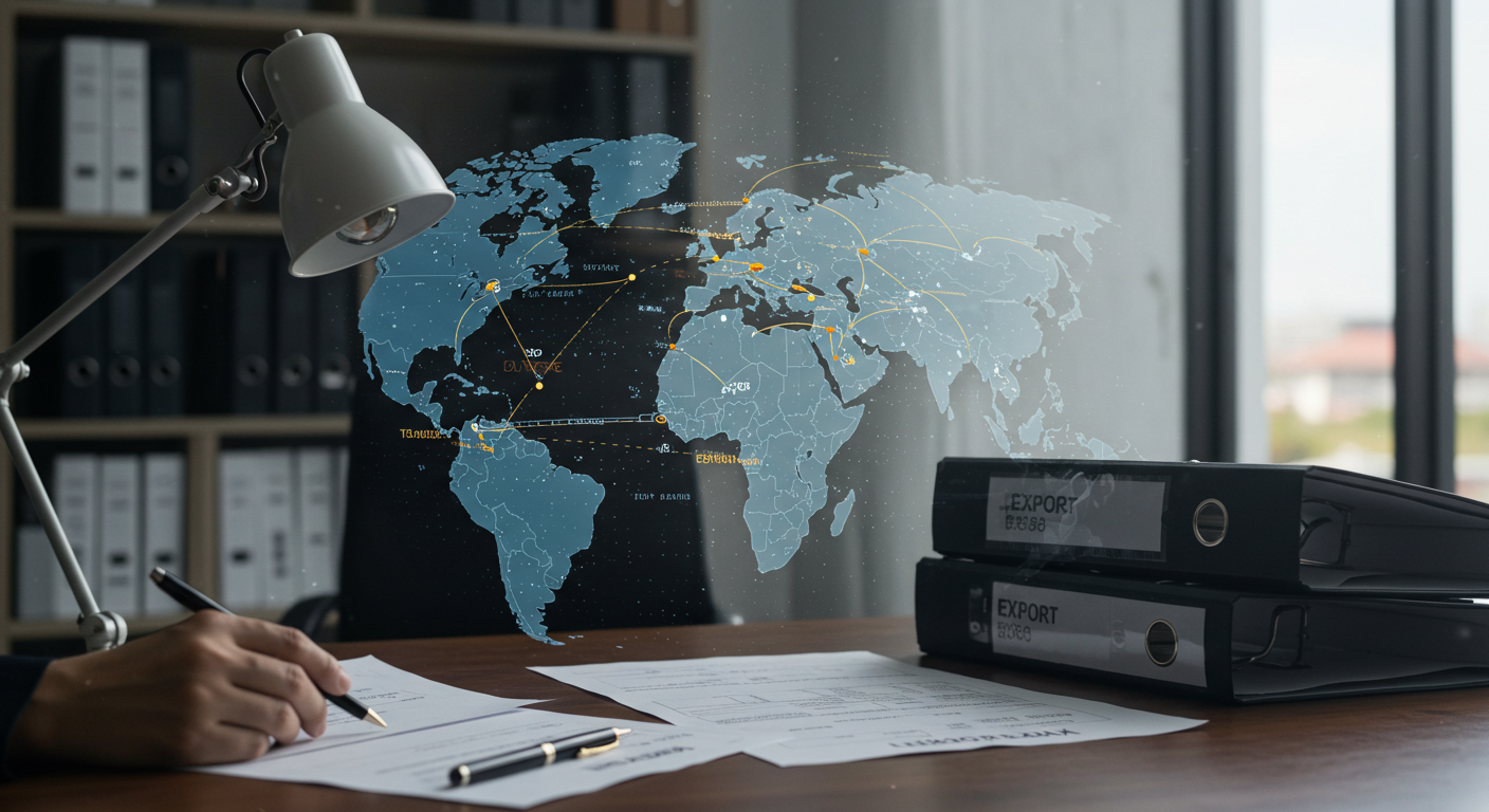 Логистический хаб в Китае с интерфейсом цифровой таможни на экране