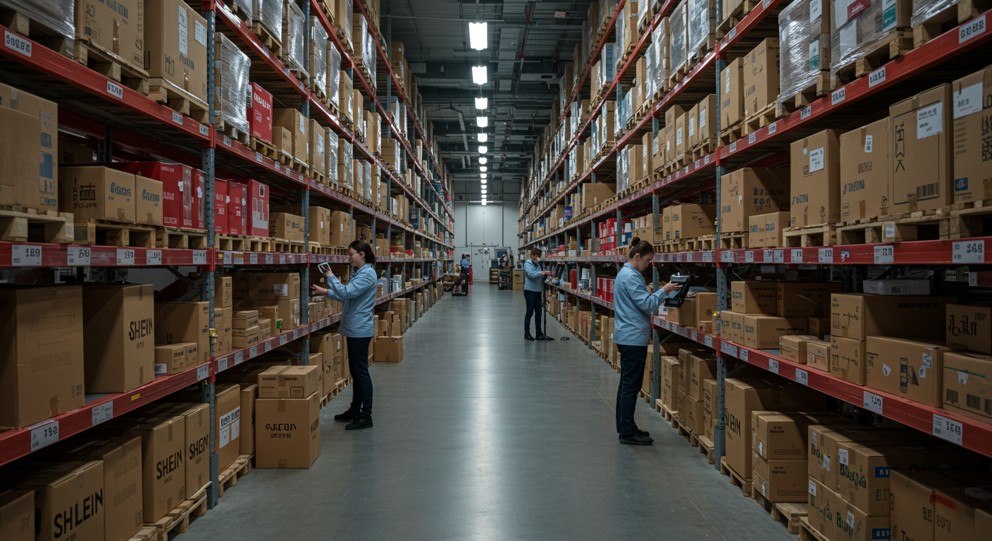 Логистический хаб с контейнерами 'Сделано в Китае' и грузовым автомобилем