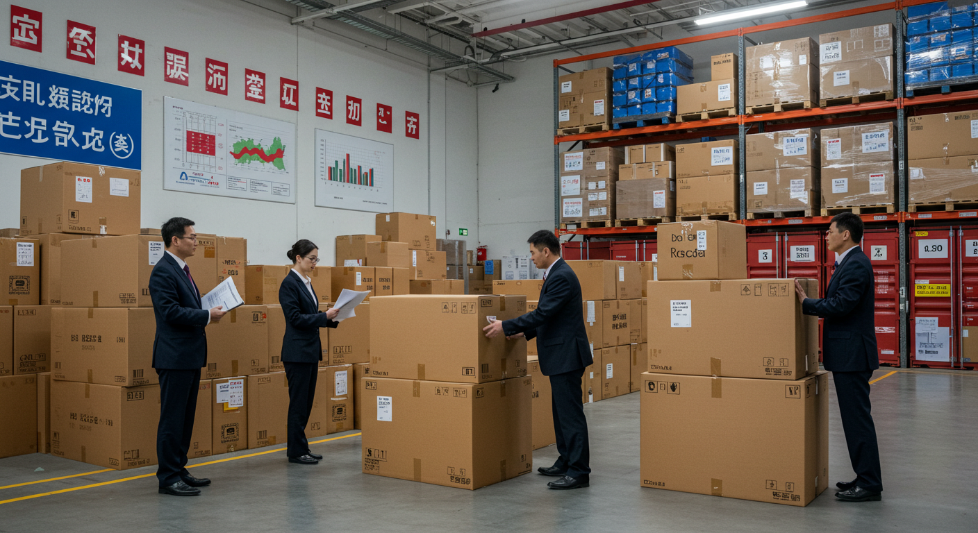 Логистический хаб в Китае с контейнерами и грузовиками для международных перевозок