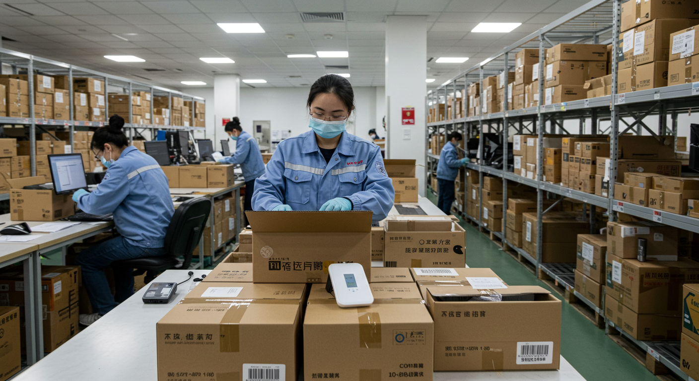 Логистический хаб в Шэньчжэне с грузовиками и комплектующими для энергосистем