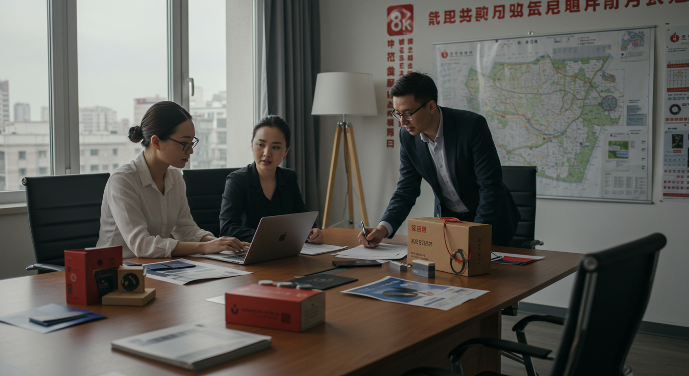 Логистический менеджер в современном китайском складе среди экспортных коробок