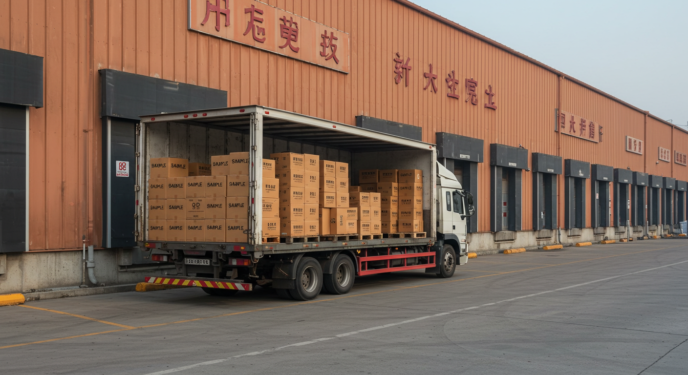 Логистический офис, сотрудники обсуждают образец и инвойс с поставщиками